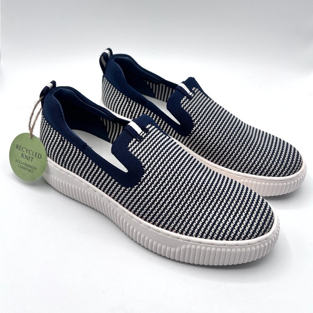 Sofft Navy and White Knit Slip-On Sneakers